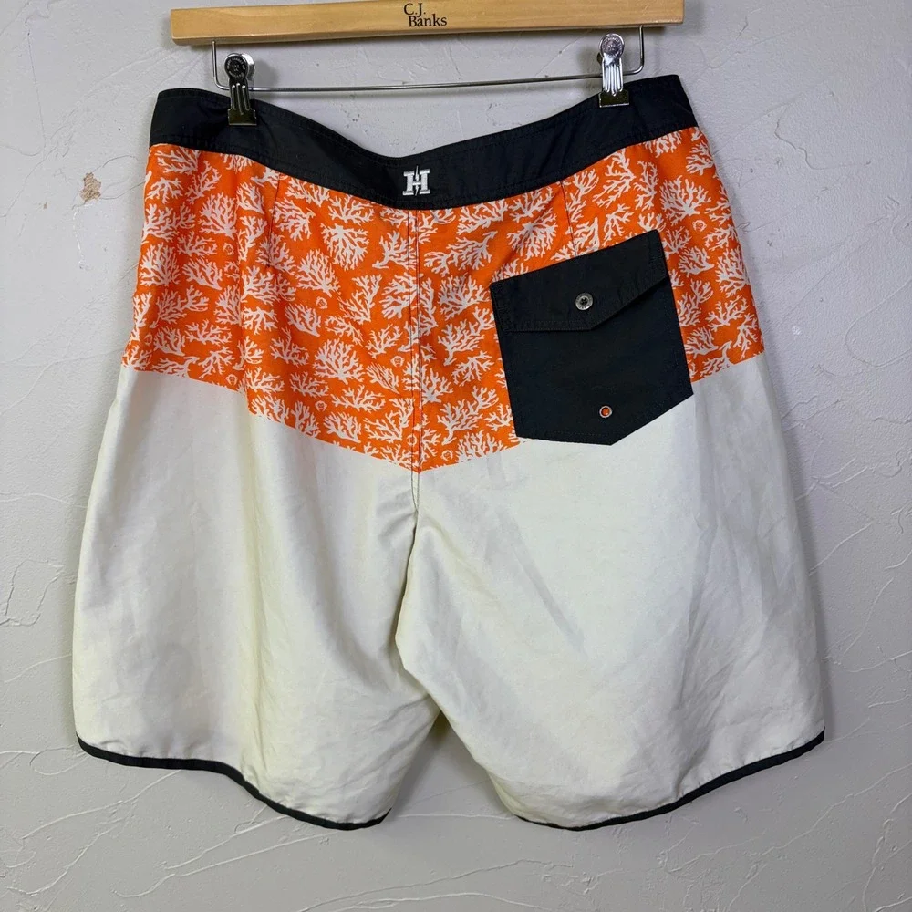Howler Brothers Board Shorts Mens 38 Orange White Coral Print Surf Beachwear